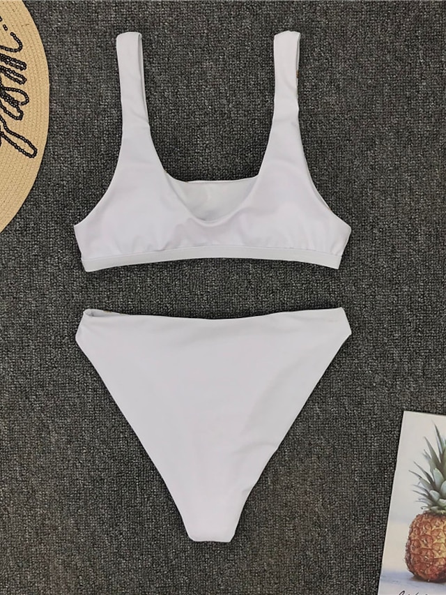 Womens Clothing Womens Swimwear | Womens Swimwear Bikini 2 Piece Normal Swimsuit Open Back Printing Leaves Green White Black Blu