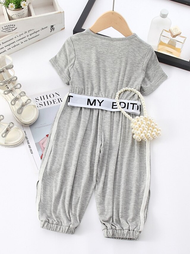 Baby & Kids Girls Clothing | Kids Girls T-shirt & Pants Clothing Set 2 Pieces Short Sleeve Gray Solid Color Letter Casual Daily 