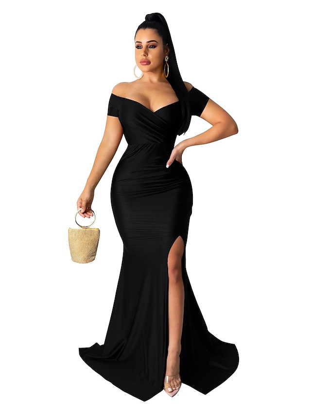 Womens Clothing Womens Dresses | Womens Maxi long Dress Green Blue Black Red Sleeveless Fall Spring Off Shoulder Party Stylish S