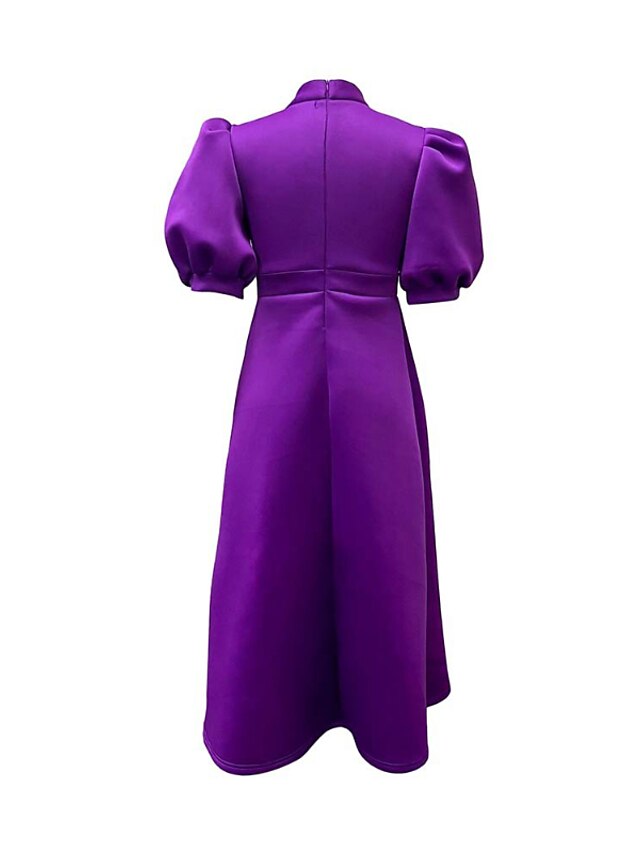  Women's Party Dress Long Dress Maxi Dress Purple Yellow Red Short Sleeve Pure Color Bow Spring Summer High Neck Party Christmas 2022 S M L XL XXL 3XL