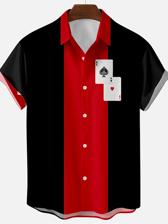  Pánské Košile Bowlingová košile Košile na knoflíky Letní košile Černočervená Černá / šedá Černá Bílá Vodní modrá Krátký rukáv Proužky Přehnutý Venkovní ulice Tlačítko dolů Oblečení Módní 50. léta Na