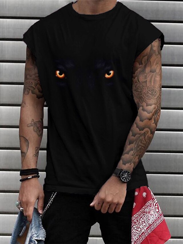 Mens Clothing Mens Tees & Tank Tops | Mens T shirt Hot Stamping Graphic Eye Animal Crew Neck Street Casual Print Cap Sleeve Tops