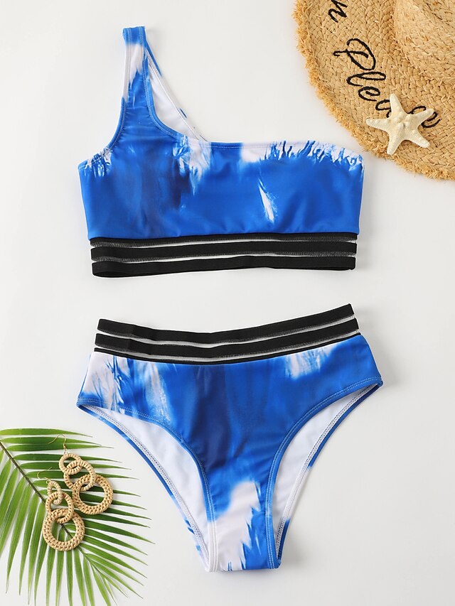 Womens Clothing Womens Swimwear | Womens Swimwear Bikini 2 Piece Normal Swimsuit Backless Tie Dye Printing One Shoulder Tie Dye 