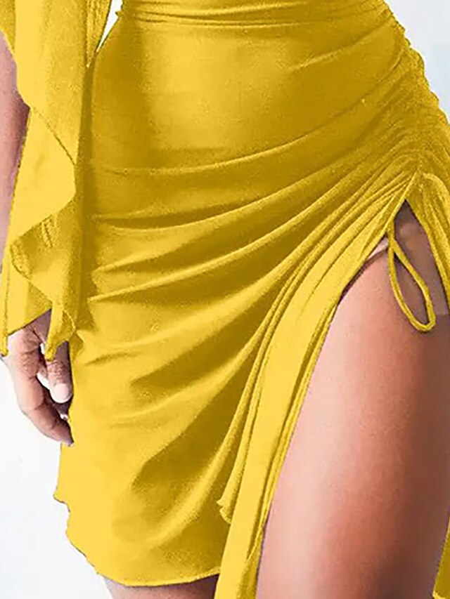 Womens Clothing Womens Dresses | Womens Bodycon Short Mini Dress Black Yellow Sleeveless Solid Color Split Mesh Spring Summer On