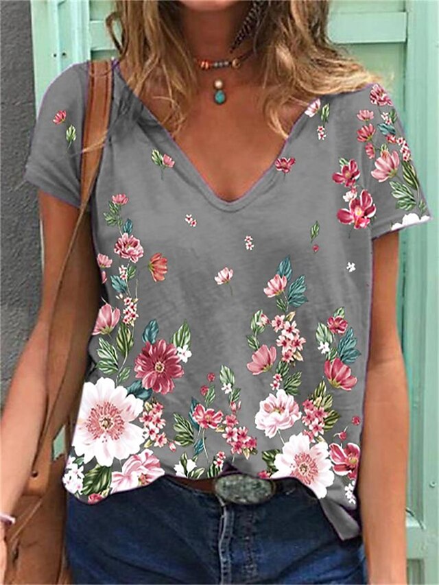 Womens Clothing Womens Tops | Womens Graphic Patterned Butterfly Flower Home Casual Daily Floral Butterfly T shirt Tee Short Sle