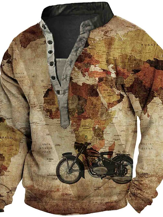 Mens Clothing Mens Hoodies & Sweatshirts | Mens Unisex Sweatshirt Pullover Graphic Map Motorcycle Print Casual Daily Sports 3D P