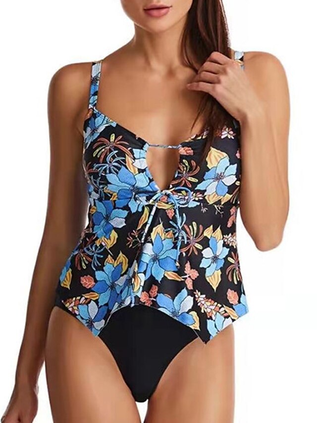 Womens Clothing Womens Swimwear | Womens Swimwear One Piece Monokini Bathing Suits Normal Swimsuit Open Back Printing Floral Bla