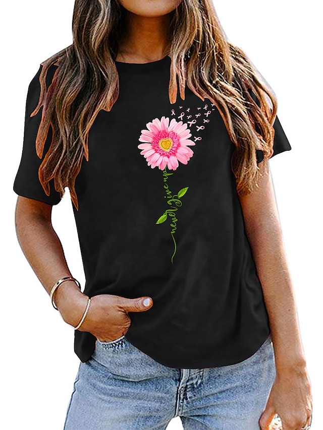 Womens Clothing Womens Tops | Womens Floral Heart Letter Daily Going out Weekend T shirt Tee Short Sleeve Print Round Neck Basic