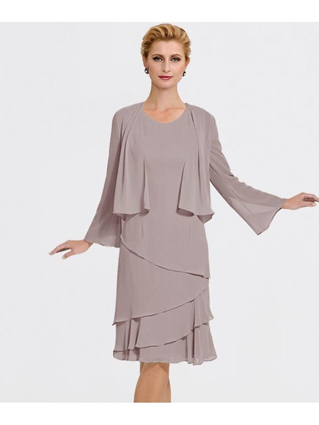 Two Piece A-Line Mother of the Bride Dress Elegant Jewel Neck Knee ...