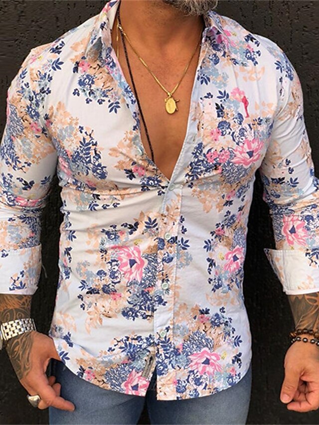 Mens Clothing Mens Shirts | Mens Shirt Print Floral Turndown Street Casual Button-Down Long Sleeve Tops Casual Fashion Breathabl