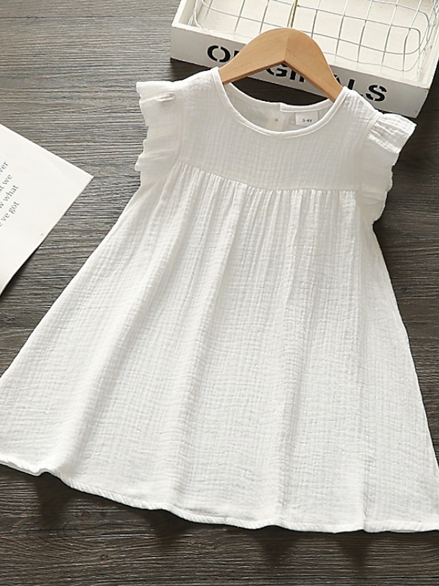 Baby & Kids Girls Clothing | Kids Little Girls Dress Solid Colored A Line Dress Daily Holiday Ruched Ruffle White Knee-length Sh