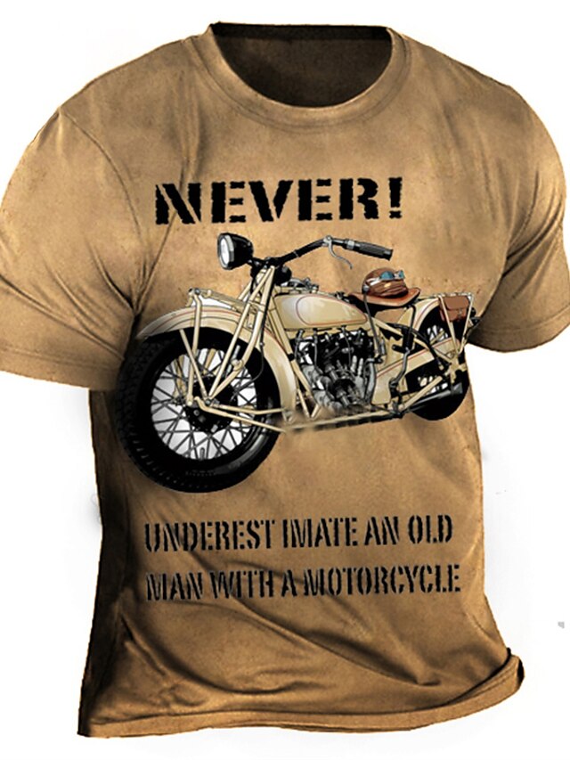  Men's T shirt 3D Print Graphic Motorcycle Crew Neck Casual Daily Print Short Sleeve Tops Fashion Vintage Designer Big and Tall Khaki / Summer