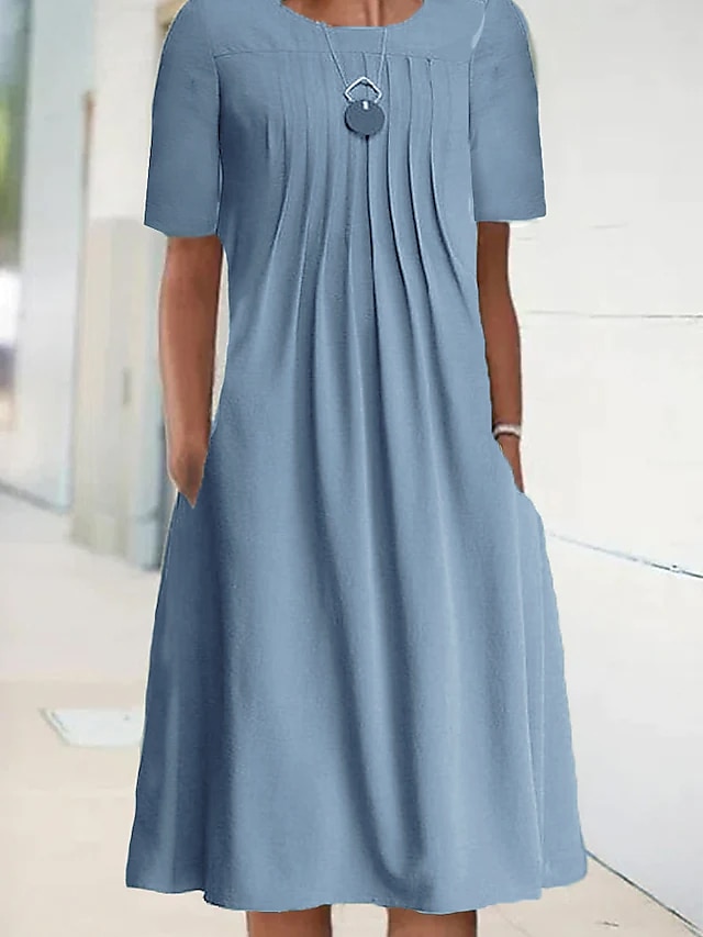  Women's A Line Dress Knee Length Dress Green Blue Short Sleeve Solid Color Ruched Spring Summer Crew Neck Basic Casual Loose 2022 S M L XL XXL 3XL 4XL 5XL
