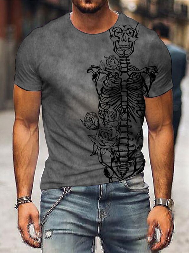 Mens Clothing Mens Tees & Tank Tops | Mens Unisex T shirt Tee 3D Print Graphic Prints Skull Skeleton Crew Neck Street Daily Prin