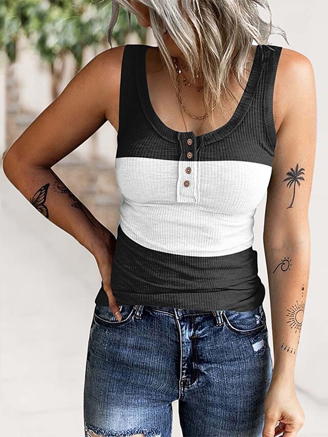 Womens Clothing Womens Tops | Womens Casual Daily 3D Printed Tank Top Vest Color Gradient Sleeveless Button Print U Neck Casual 