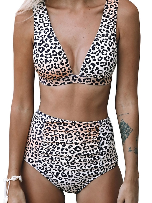 Womens Clothing Womens Swimwear | Womens Swimwear Bikini 2 Piece Normal Swimsuit Backless Printing High Waisted Polka Dot Leopar