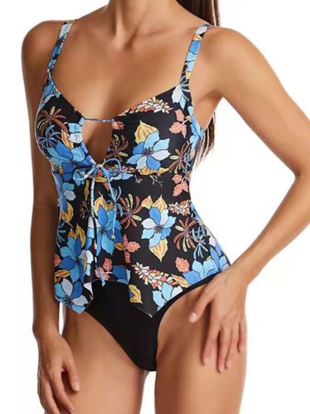 Womens Clothing Womens Swimwear | Womens Swimwear One Piece Monokini Bathing Suits Normal Swimsuit Open Back Printing Floral Bla