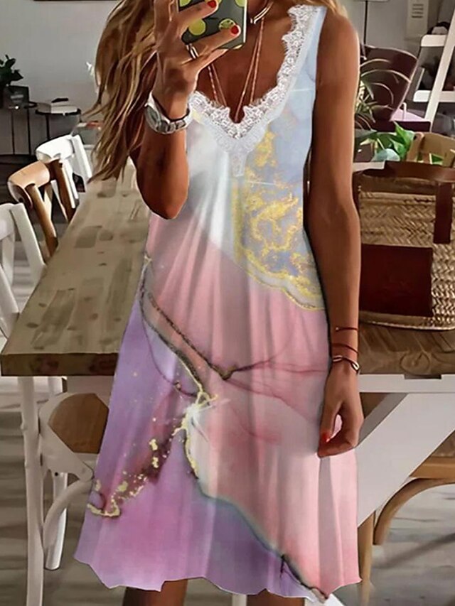 Womens Clothing Womens Dresses | Womens A Line Dress Short Mini Dress Pink Short Sleeve Tie Dye Print Spring Summer V Neck Elega