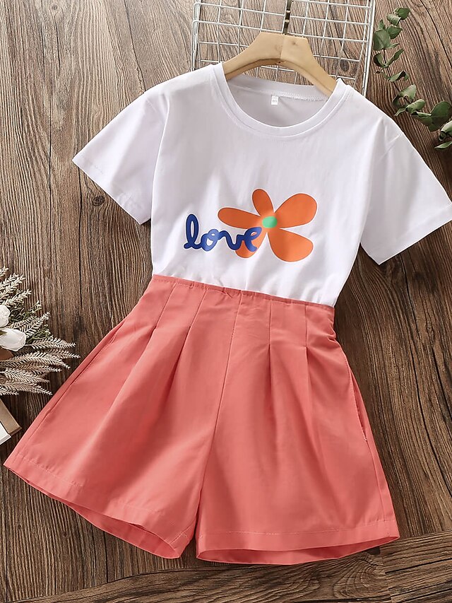 Baby & Kids Girls Clothing | Kids Girls Childrens Day T-shirt & Shorts Pants Set Clothing Set 2 Pieces Short Sleeve Orange Yello