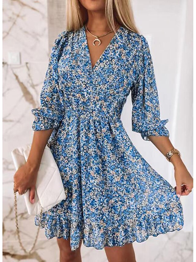 Women's Casual Dress Floral Dress Boho Dress Mini Dress Pink Blue Green ...