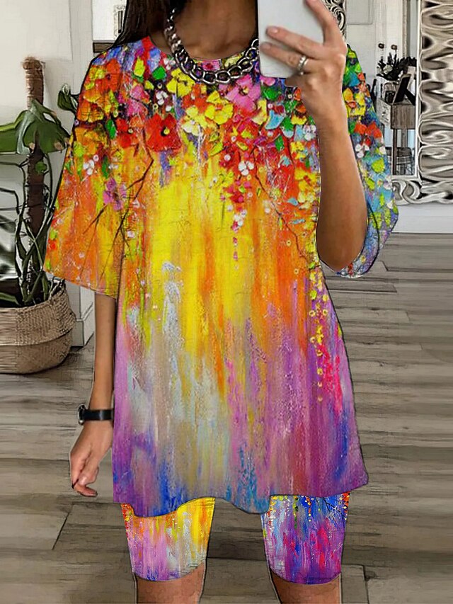 Womens Clothing Womens Sleep & Lounge | Womens Loungewear Sets 2 Pieces Tie Dye Flower Comfort Sweet Home Daily Polyester Crew N