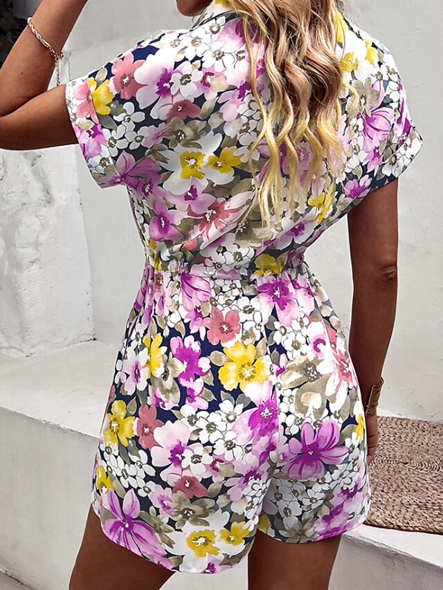 Womens Clothing Womens Jumpsuits & Rompers | Womens Romper Print Floral V Neck Casual Holiday Going out Regular Fit Short Sleeve