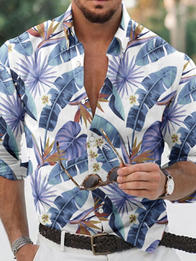 Mens Clothing Mens Shirts | Mens Shirt Print Floral Turndown Street Casual Button-Down Long Sleeve Tops Casual Fashion Breathabl