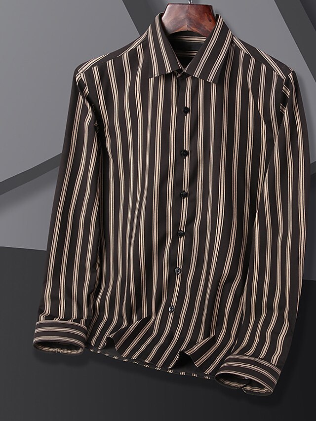 Mens Clothing Mens Shirts | Mens Shirt Striped Turndown Street Casual Button-Down Long Sleeve Tops Casual Fashion Breathable Com