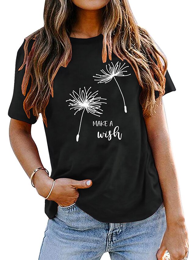 Womens Clothing Womens Tops | Womens Daily Going out Weekend T shirt Tee Graphic Dandelion Letter Short Sleeve Print Round Neck 