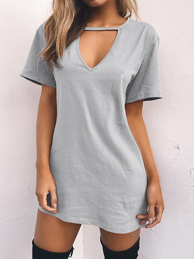 Womens Clothing Womens Sleep & Lounge | Womens Pajamas Nightgown Pure Color Simple Comfort Home Street Cotton Crew Neck Short Sl