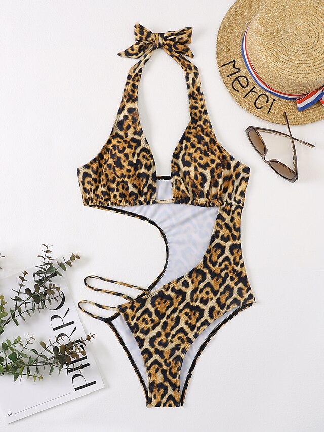 Womens Clothing Womens Swimwear | Womens Swimwear One Piece Monokini Bathing Suits Normal Swimsuit Soft Hole Leopard Print Leopa