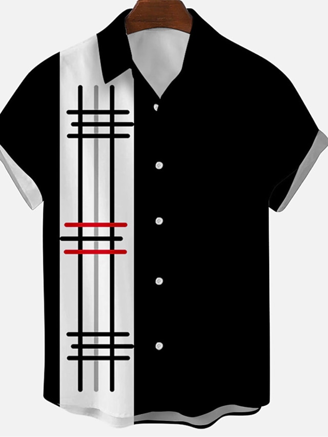 Men's Shirt Summer Shirt Button Up Shirt Bowling Shirt Black / Red ...