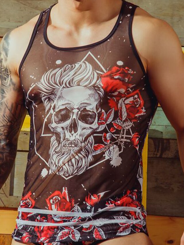 Mens Clothing Mens Tees & Tank Tops | Mens Tank Top Vest 3D Print Graphic Prints Skull Crew Neck Daily Sports Print Sleeveless T