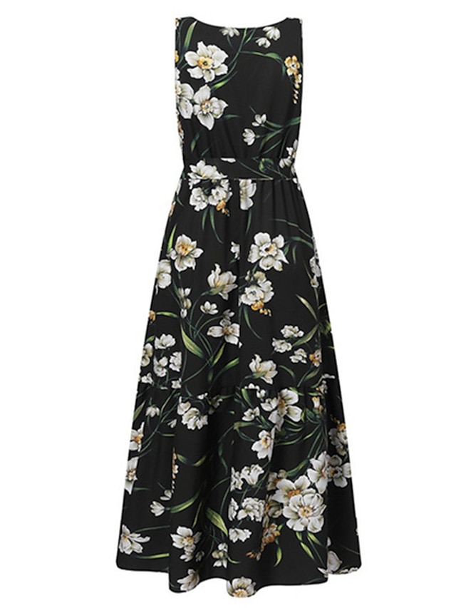 Womens Clothing Womens Dresses | Womens A Line Dress Maxi long Dress White Black Pink Red Sleeveless Floral Print Spring Summer 