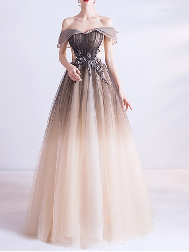  Ball Gown Princess Cute Prom Dress Off Shoulder Sleeveless Floor Length Tulle with Crystals Appliques 2022