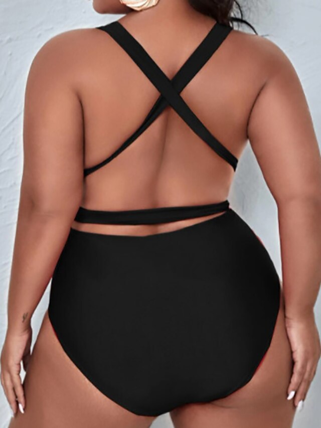 Womens Clothing Womens Swimwear | Womens Swimwear One Piece Monokini Bathing Suits Plus Size Swimsuit Open Back Pure Color Black