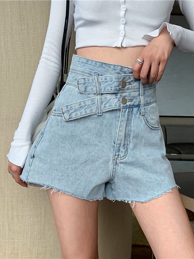 Womens Clothing Womens Bottoms | Womens Fashion Wide Leg Shorts Side Pockets Short Pants Casual Weekend Micro-elastic Plain Deni