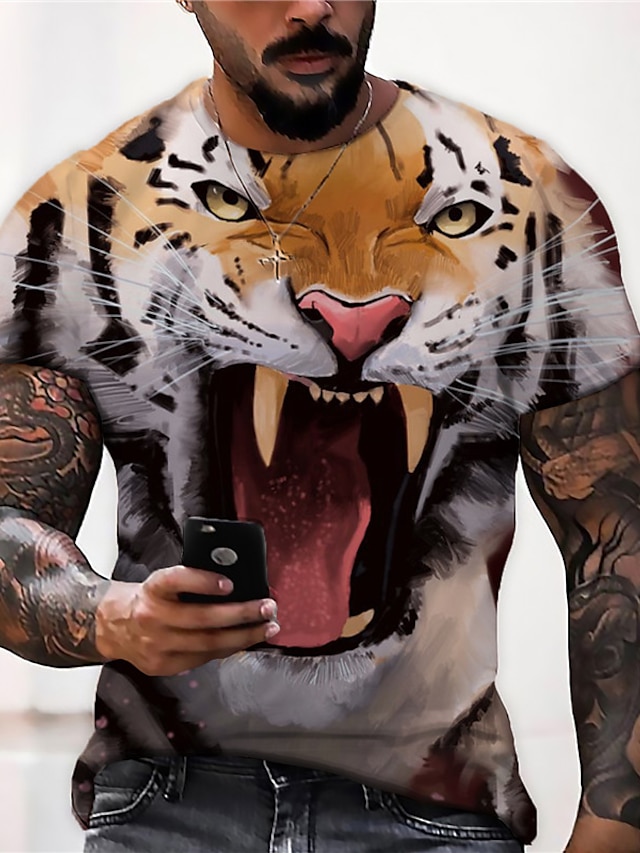 Mens Clothing Mens Tees & Tank Tops | Mens Unisex T shirt Tee 3D Print Graphic Prints Tiger Animal Crew Neck Street Daily Print 