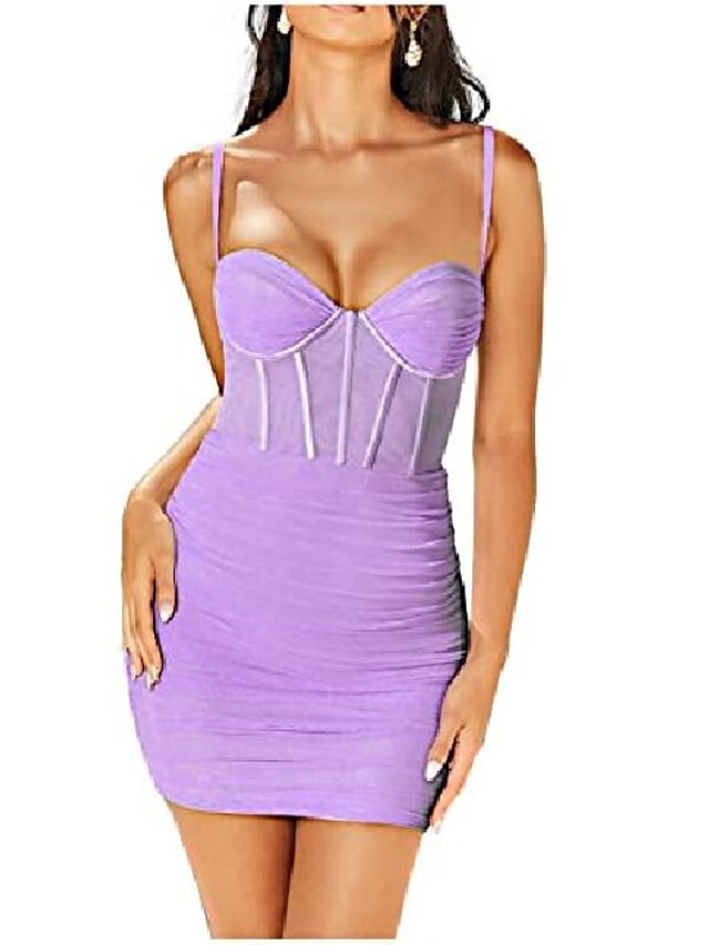 Womens Clothing Womens Dresses | Womens Short Mini Dress Light Blue Begie Black Purple Sleeveless Fall Spring V Neck Party Styli