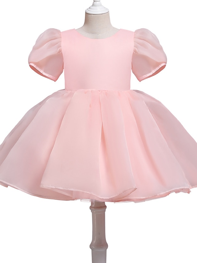 Baby & Kids Girls Clothing | Kids Little Girls Dress Plain Skater Dress Party Daily Puff Sleeve White Pink Knee-length Short Sle