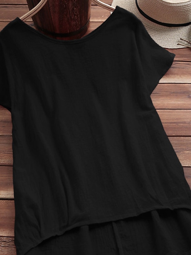 Womens Clothing Plus Size Collection | Womens Plus Size Tops Blouse T shirt Plain Asymmetric Short Sleeve Crewneck Streetwear Va