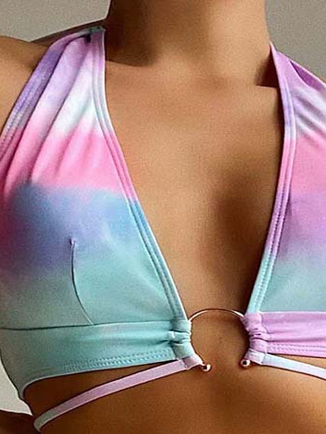 Womens Clothing Womens Swimwear | Womens Swimwear Bikini 2 Piece Normal Swimsuit Backless 2 Piece Printing Hole Tie Dye Ombre Pu