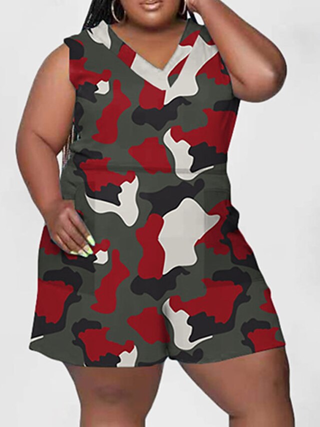 Womens Clothing Womens Jumpsuits & Rompers | Womens Romper Pocket Print Camo / Camouflage V Neck Casual Street Daily Regular Fit