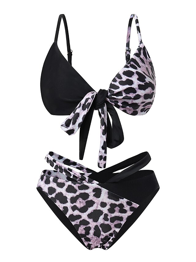 Womens Clothing Womens Swimwear | Womens Swimwear Bikini 2 Piece Normal Swimsuit Criss Cross Halter Leopard Print Color Block Bl