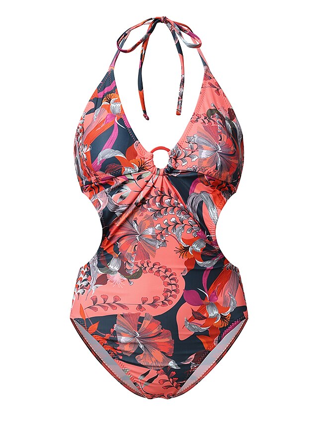 Womens Clothing Womens Swimwear | Womens Swimwear One Piece Monokini Bathing Suits Normal Swimsuit Halter Cut Out Slim Floral Re