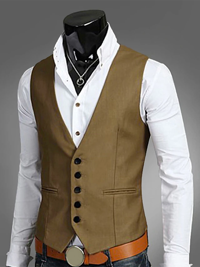 Men's Vest Waistcoat Wedding Work 1920s Smart Casual Polyester Solid ...