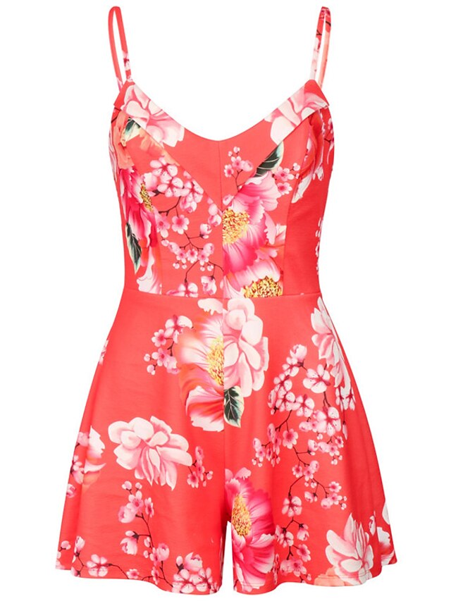 Womens Clothing Womens Jumpsuits & Rompers | Womens Romper Backless Print Floral V Neck Holiday Street Going out Regular Fit Sle