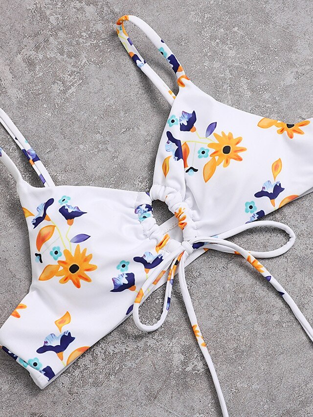 Womens Clothing Womens Swimwear | Womens Swimwear Bikini 2 Piece Normal Swimsuit Open Back Printing string Floral White Strap Ba