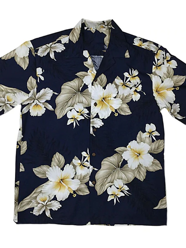  Men's Summer Hawaiian Shirt Shirt Floral Turndown Street Casual Button-Down Short Sleeve Tops Designer Casual Fashion Comfortable Black