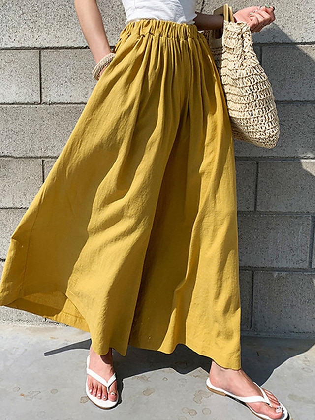 Womens Clothing Womens Bottoms | Womens Fashion Culottes Wide Leg Chinos Wide Leg Side Pockets Elastic Waist Ankle-Length Pants 